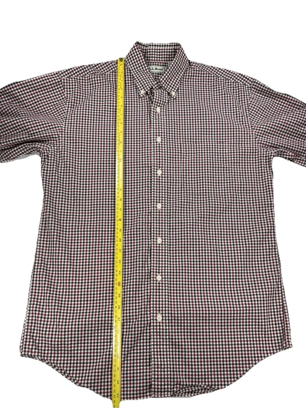 L.L. Bean Men's M Tall Long Sleeve Red & Blue Checked Plaid Button-Down Shirt - Picture 5 of 8